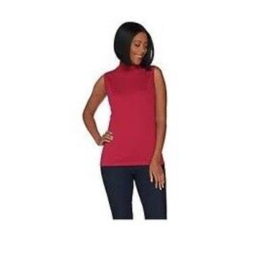 NEW Dennis Basso Mock Neck Sleeveless Sweater-Berry-XXS
